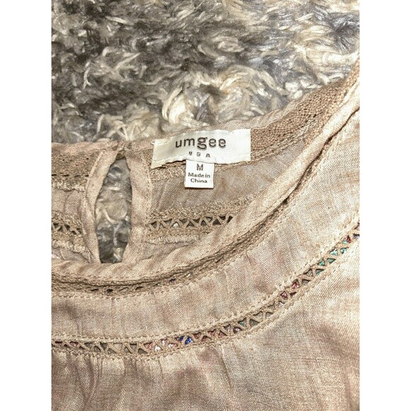 Umgee Womens Embroidered Floral Top Tunic Boho M‎ Cottagecore Beige Flowy Fairy - Picture 2 of 6